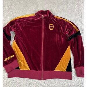 UR UNIVERSE Iron Man Track Jacket Womens M Burgundy Gold  Velour Full Up Marvel
